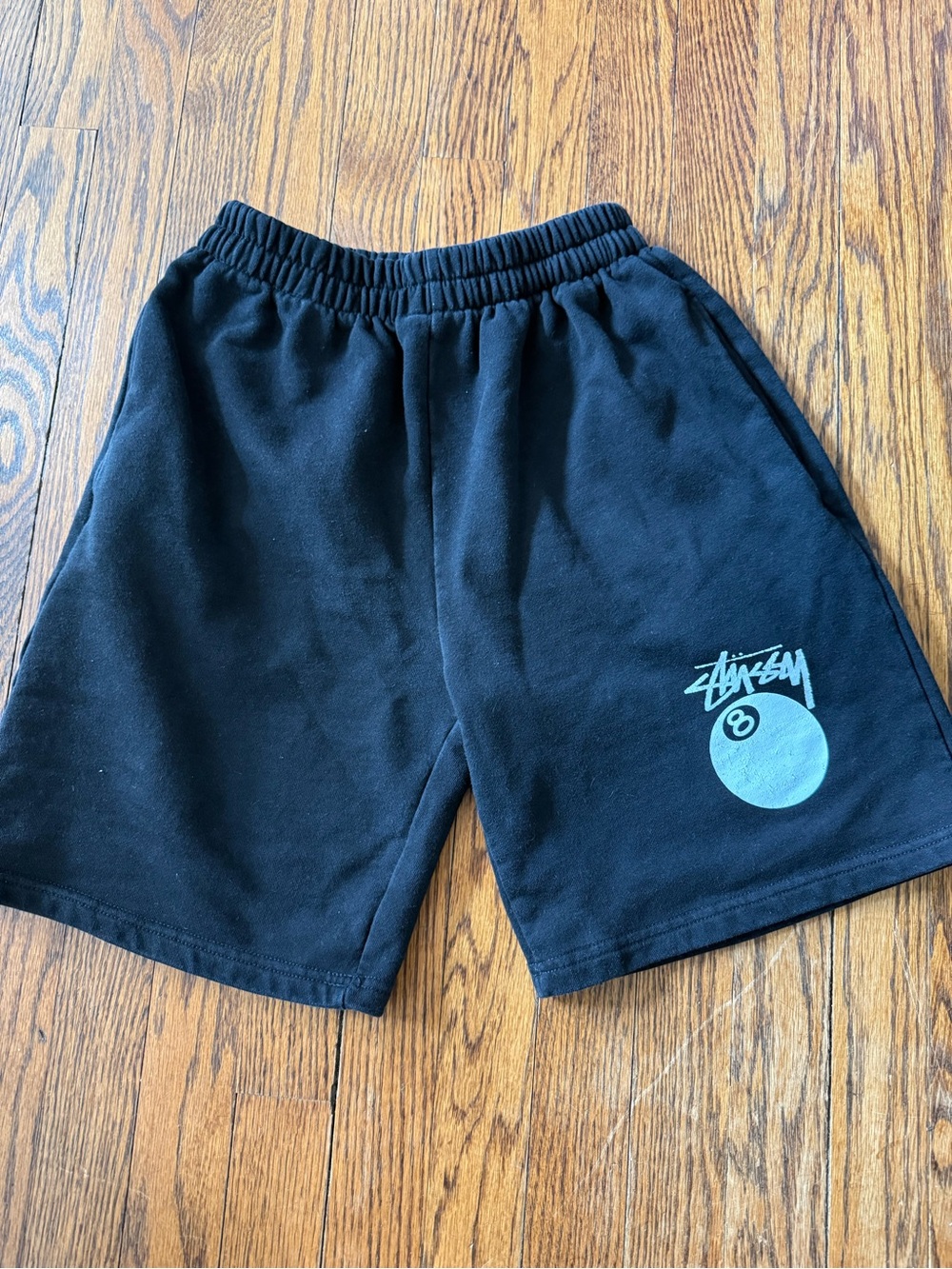 Stussy Black Sweat Shorts with White Script Logo